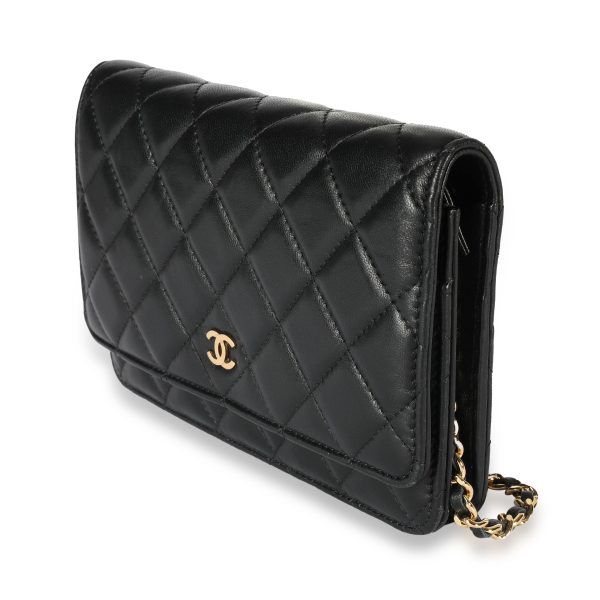 108499 sv Chanel Black Quilted Lambskin Wallet on Chain