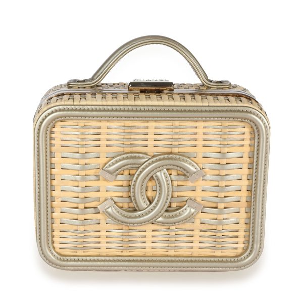 108512 fv cbca41a6 f9cd 47c1 8096 b85697fb7577 Chanel Beige Rattan Gold Calfskin Small Vanity Case