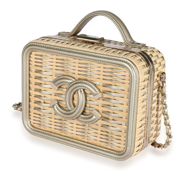 108512 sv c9ccb316 cad7 41f2 9436 fd76a7b445d9 Chanel Beige Rattan Gold Calfskin Small Vanity Case