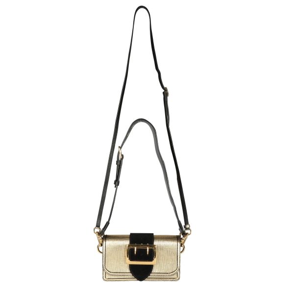 108691 bv Burberry Gold Metallic Leather Black Suede Madison Convertible Bag