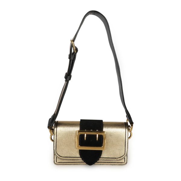 108691 fv Burberry Gold Metallic Leather Black Suede Madison Convertible Bag