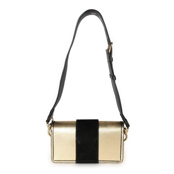 108691 pv Burberry Gold Metallic Leather Black Suede Madison Convertible Bag