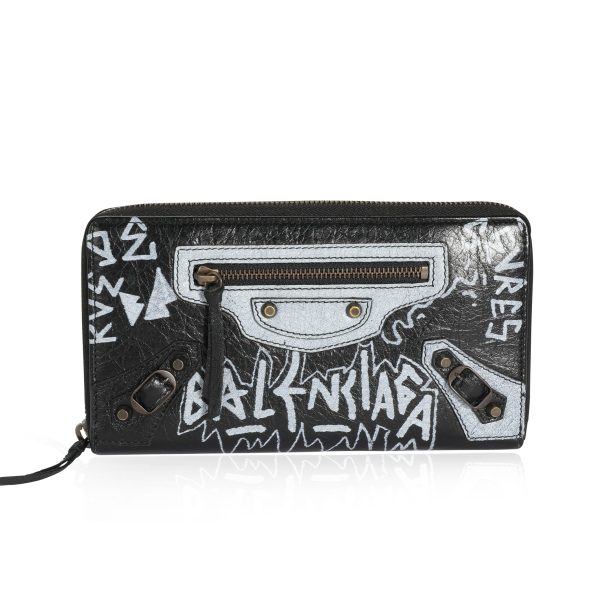 108692 fv 291f49f3 77e9 4308 8ad4 254ef79d8785 Balenciaga Black White Graffiti Classic Continental Zip Around Wallet