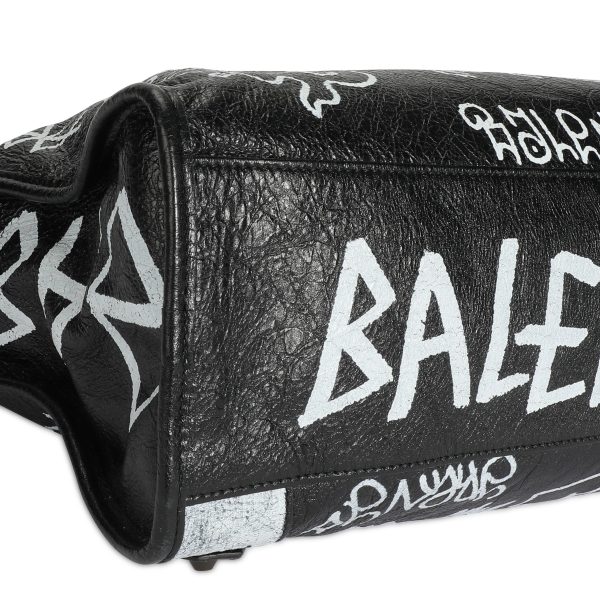 108693 box Balenciaga Black White Graffiti Leather Classic City Bag