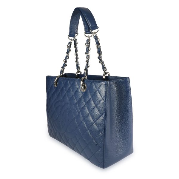 109089 sv Chanel Blue Marine Quilted Caviar Grand Shopping Tote