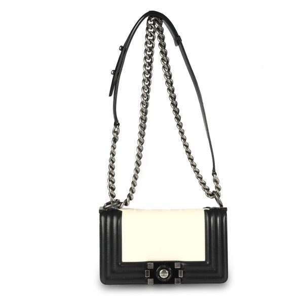 109091 bv 8077d15a 5a69 43e7 9e47 9de90612c25b Chanel Black Cream Calfskin Leather Small Boy Bag