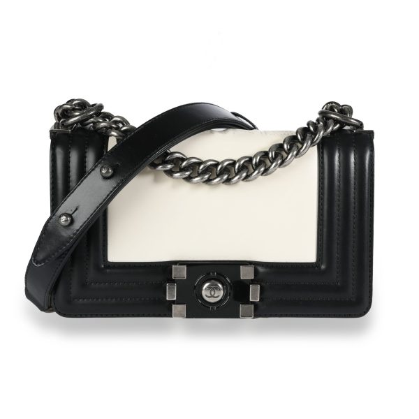 109091 fv a1bd8bb1 b416 483b bf9b 9d74c9548288 Chanel Black Cream Calfskin Leather Small Boy Bag