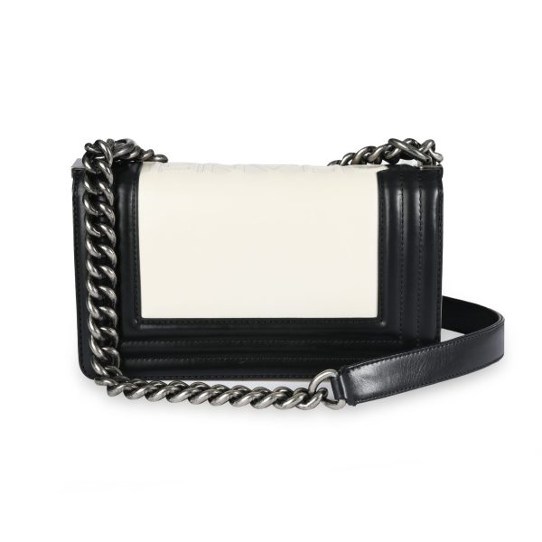 109091 pv e4219b7c df5d 4456 8e21 6ffeace5fee1 Chanel Black Cream Calfskin Leather Small Boy Bag