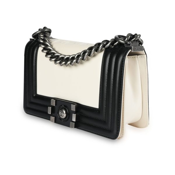 109091 sv 760091b8 9d2a 4bfc 8d19 52dd7916b22f Chanel Black Cream Calfskin Leather Small Boy Bag