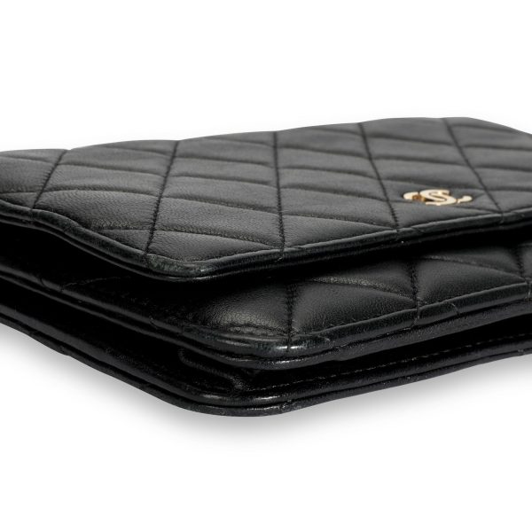 109549 clasp Chanel Black Quilted Lambskin Wallet on Chain