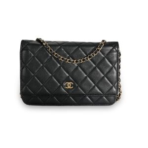 109549 fv Chanel Black Quilted Lambskin Wallet on Chain