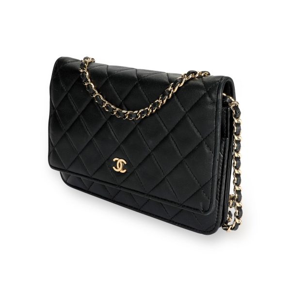 109549 sv Chanel Black Quilted Lambskin Wallet on Chain