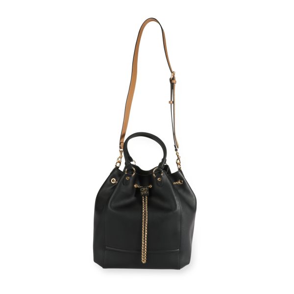 109671 bv Fendi Black Vitello Leather Karligraphy Chain Bucket Bag