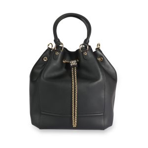 109671 fv Fendi Black Vitello Leather Karligraphy Chain Bucket Bag
