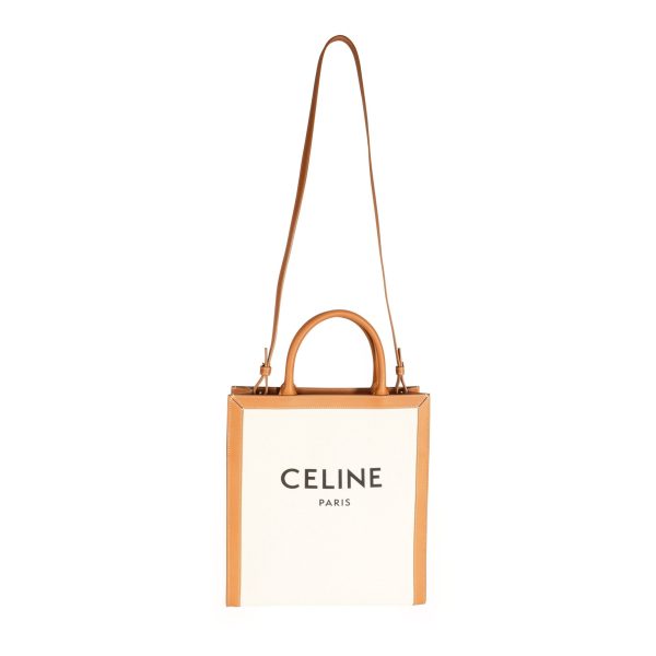 109755 bv Celine Natural Canvas Tan Calfskin Small Vertical Cabas Tote