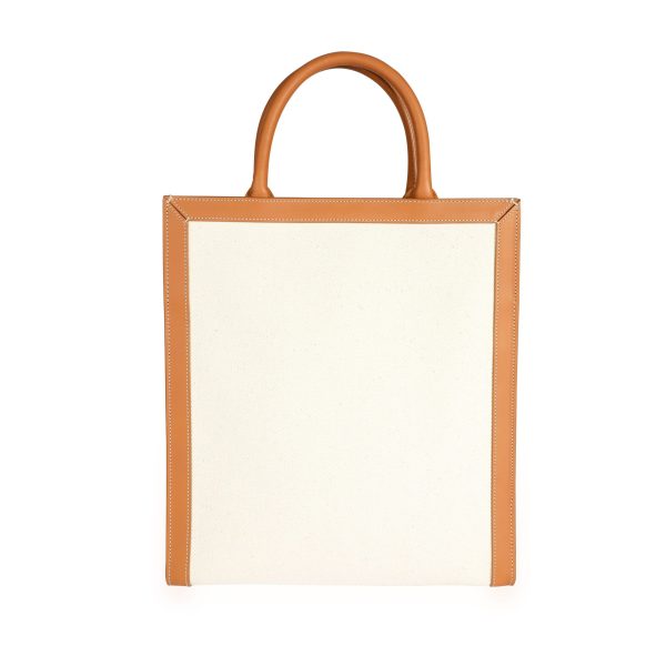 109755 pv Celine Natural Canvas Tan Calfskin Small Vertical Cabas Tote