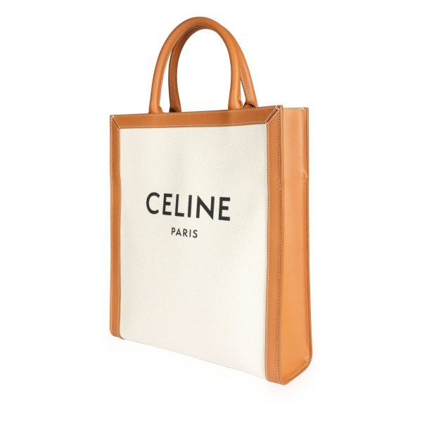 109755 sv Celine Natural Canvas Tan Calfskin Small Vertical Cabas Tote