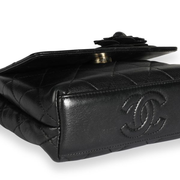 109759 box Chanel Black Quilted Lambskin Camellia Evening Bag