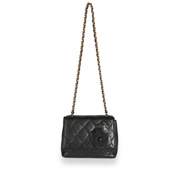 109759 bv Chanel Black Quilted Lambskin Camellia Evening Bag