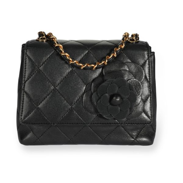 109759 fv Chanel Black Quilted Lambskin Camellia Evening Bag