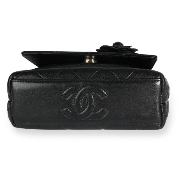 109759 stamp Chanel Black Quilted Lambskin Camellia Evening Bag