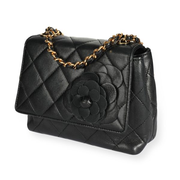 109759 sv Chanel Black Quilted Lambskin Camellia Evening Bag