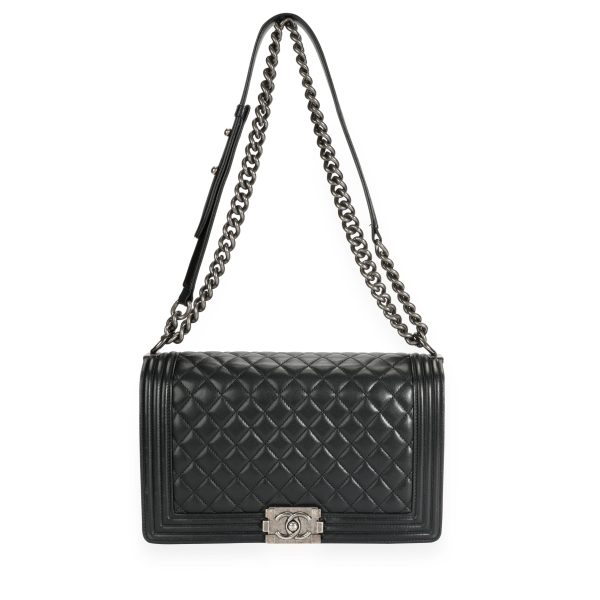 109959 bv 0e600c7d 541f 453f 8d65 610af95a0f25 Chanel Black Lambskin Quilted Large Boy Bag