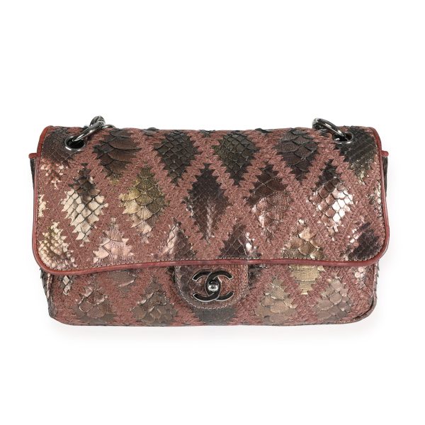 110006 fv e91d2fab 5f81 4a03 ad18 6915e0fd2104 Chanel Bronze Python Crochet Soft Chain Jumbo Flap Bag