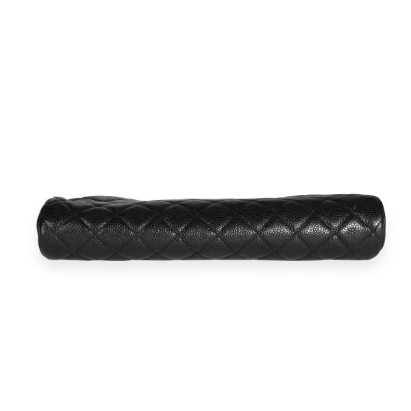 110007 stamp Chanel Black Caviar Quilted Timeless Clutch