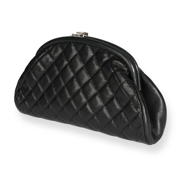 110007 sv Chanel Black Caviar Quilted Timeless Clutch