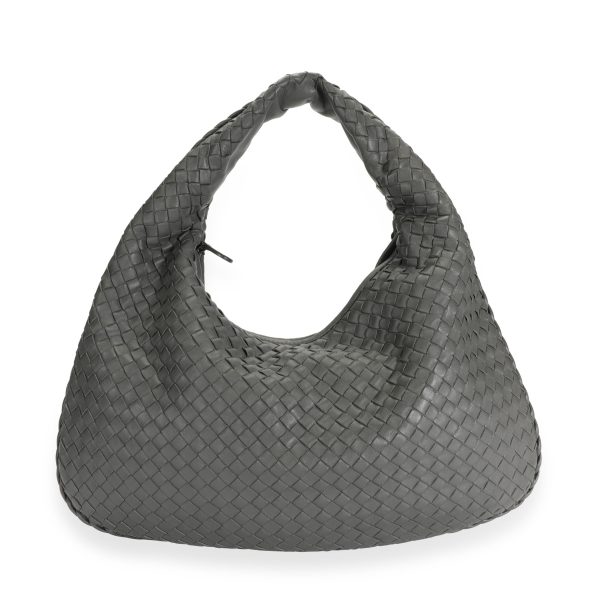 110115 fv Bottega Veneta Gray Intrecciato Leather Medium Veneta Hobo