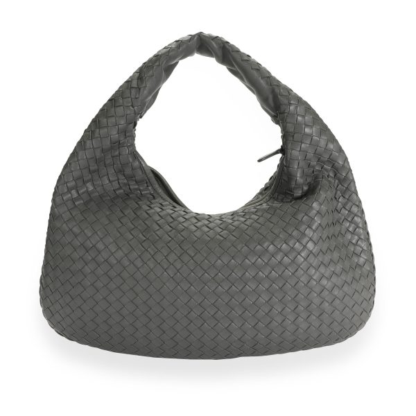 110115 pv Bottega Veneta Gray Intrecciato Leather Medium Veneta Hobo