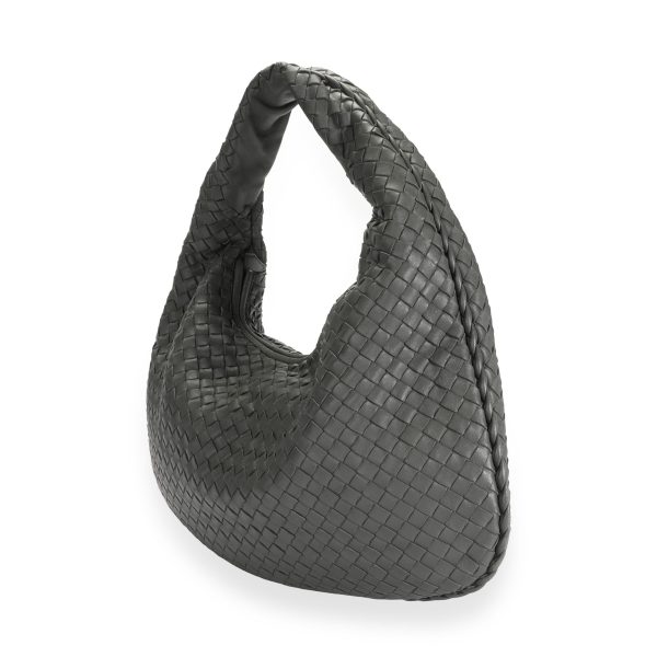 110115 sv Bottega Veneta Gray Intrecciato Leather Medium Veneta Hobo