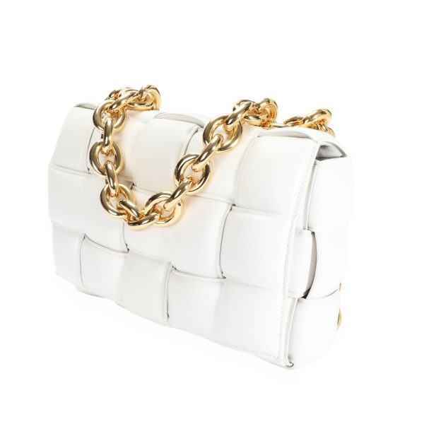 110124 sv Bottega Veneta White Maxi Intrecciato Leather Chain Cassette Bag