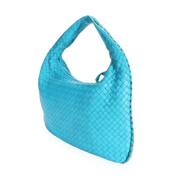 110125 sv Bottega Veneta Turquoise Intrecciato Leather Medium Veneta Hobo