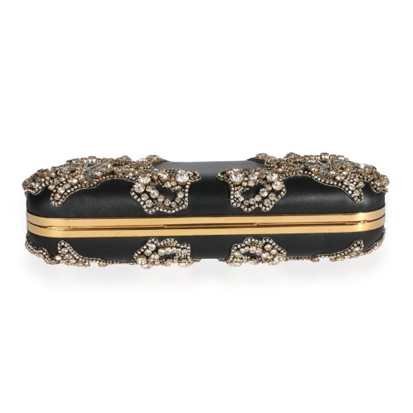 110191 stamp Alexander McQueen Embellished Black Leather 4 Ring Knucklebox Clutch