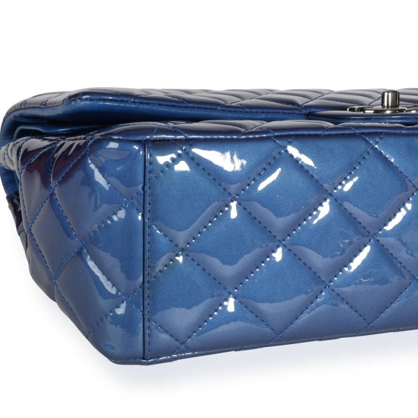 110303 box Chanel Blue Patent Leather Quilted Maxi Classic Double Flap Bag