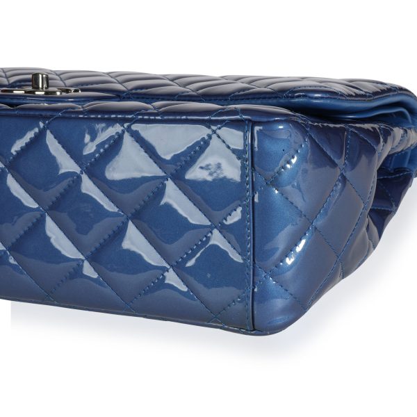 110303 clasp Chanel Blue Patent Leather Quilted Maxi Classic Double Flap Bag