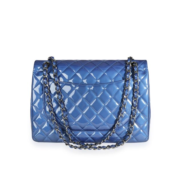 110303 pv Chanel Blue Patent Leather Quilted Maxi Classic Double Flap Bag