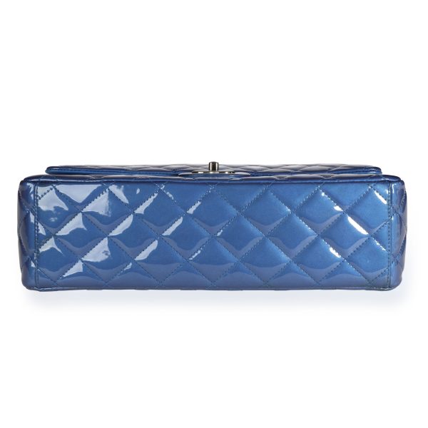 110303 stamp Chanel Blue Patent Leather Quilted Maxi Classic Double Flap Bag