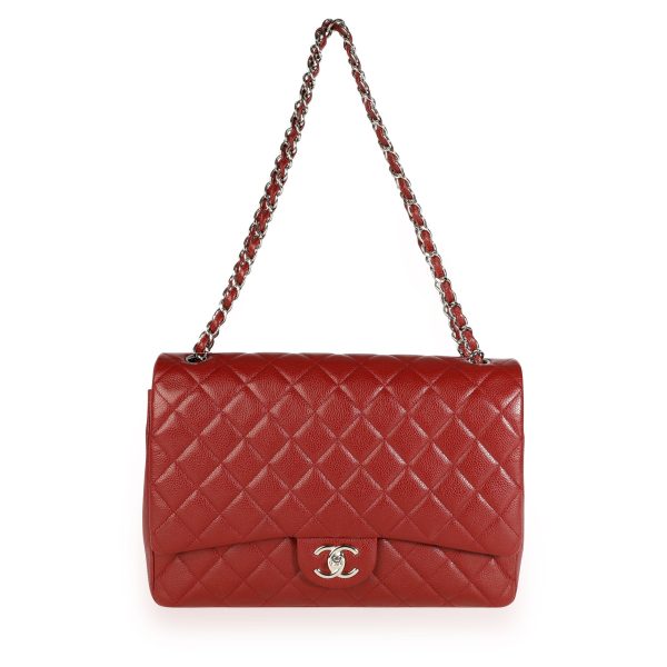 110782 bv Chanel Burgundy Quilted Caviar Maxi Classic Double Flap Bag