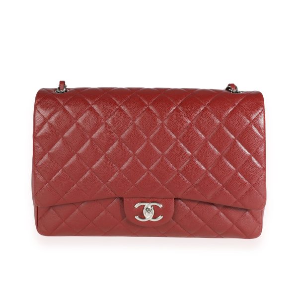 110782 fv Chanel Burgundy Quilted Caviar Maxi Classic Double Flap Bag