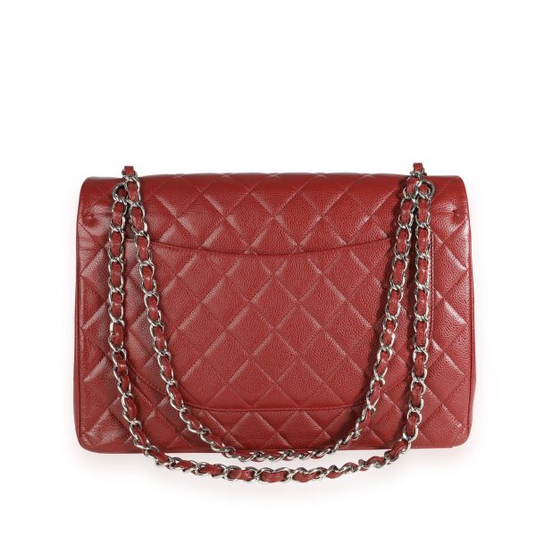 110782 pv Chanel Burgundy Quilted Caviar Maxi Classic Double Flap Bag