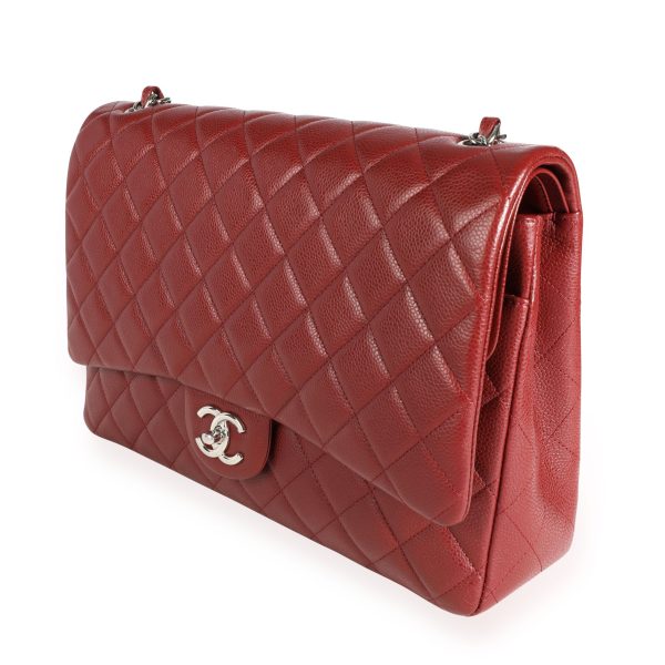 110782 sv Chanel Burgundy Quilted Caviar Maxi Classic Double Flap Bag