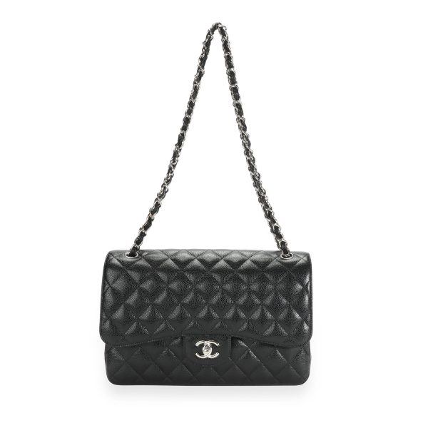 110957 bv Chanel Black Caviar Quilted Classic Jumbo Double Flap Bag