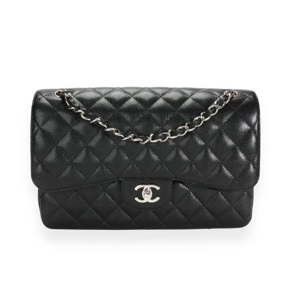 110957 fv Chanel Black Caviar Quilted Classic Jumbo Double Flap Bag