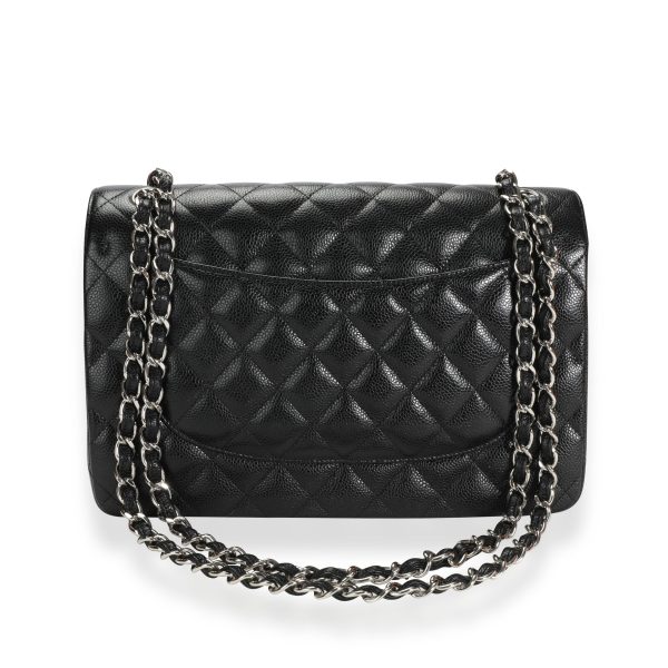 110957 pv Chanel Black Caviar Quilted Classic Jumbo Double Flap Bag