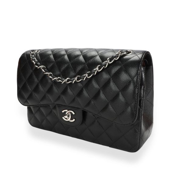 110957 sv Chanel Black Caviar Quilted Classic Jumbo Double Flap Bag