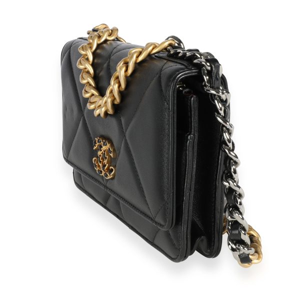 111018 sv Chanel Black Quilted Lambskin Chanel 19 Wallet on Chain