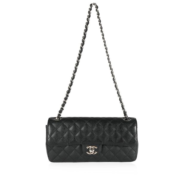 111100 bv Chanel Black Quilted Caviar East West Flap Bag